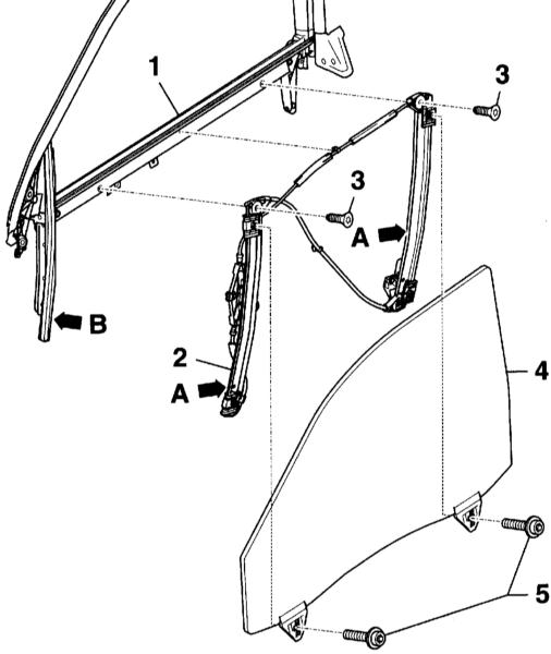 Схема деталей стеклоподъемника передней двери Audi A4 II (B6)