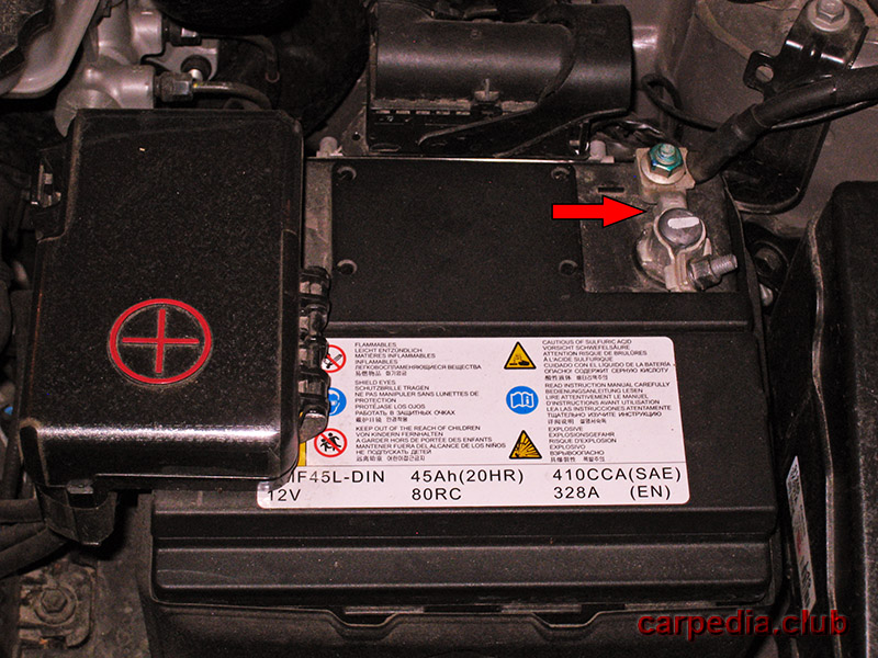 Размещение минусовой клеммы аккумуляторной батареи Hyundai Elantra J5 MD