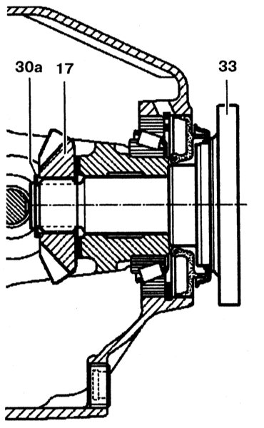 Проверка и регулировка зазора между фланцем и конической шестерней приводного вала с помощью стопорного кольца Mercedes Benz W203