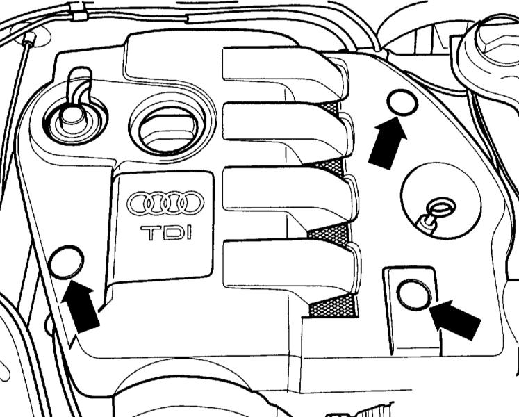 Снятие декоративного кожуха двигателя Audi A4