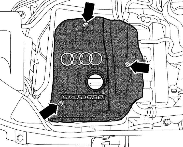 Снятие крышки двигателя Audi A4 