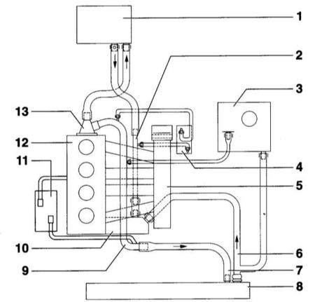 Схема соединений шлангов системы охлаждения Audi A4 