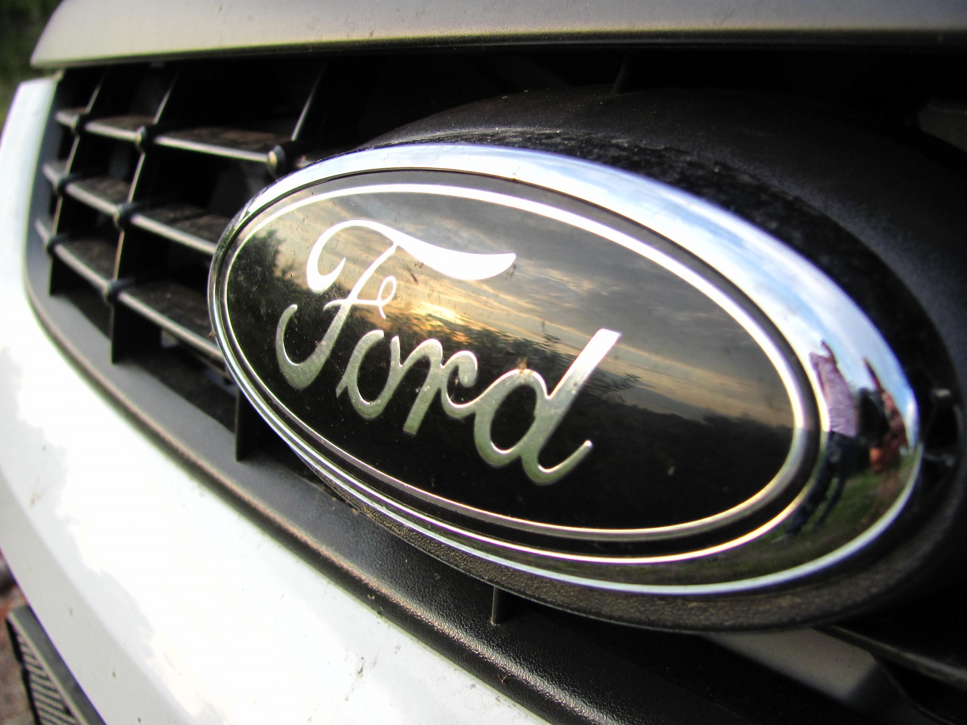 Эмблема, под которой находится  личинка замка капота Ford Focus 2 