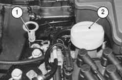Контрольный щуп и маслоналивная горловина двигателя Renault Logan
