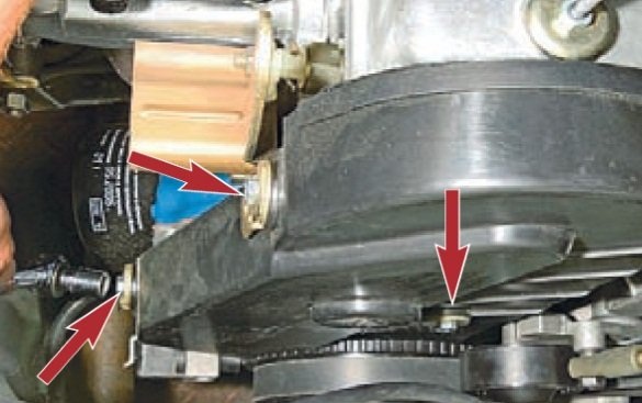 Размещение болтов крепления передней крышки защиты ремня ГРМ двигателя ВАЗ-11183 Лада Гранта (ВАЗ 2190)
