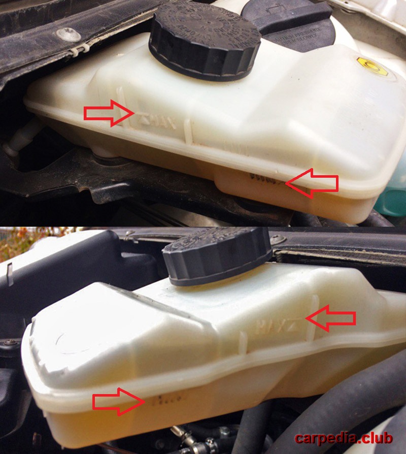 Метки уровня тормозной жидкости на корпусе бачка на автомобиле Mercedes-Benz Vito W639 2007