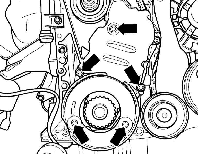 Отсоединение центральной и нижней крышки зубчатого ремня двигателя Audi A4 2
