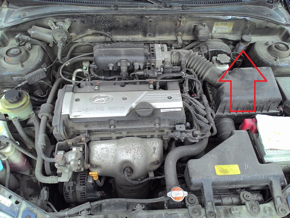 Расположение бачка сцепления на автомобиле Hyundai Accent LC