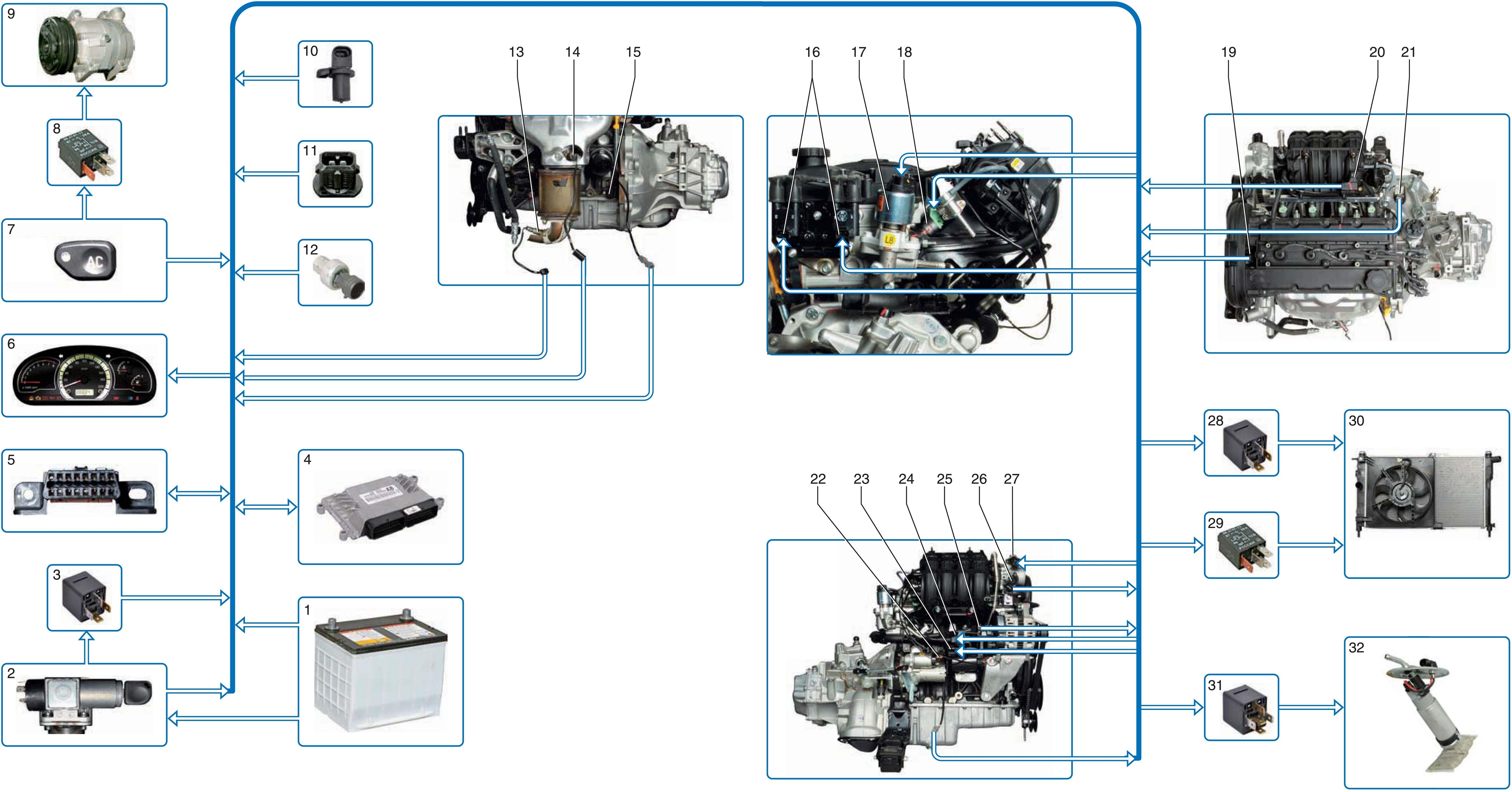 Схема электронной системы управления двигателем F16D3 Daewoo Nexia N150