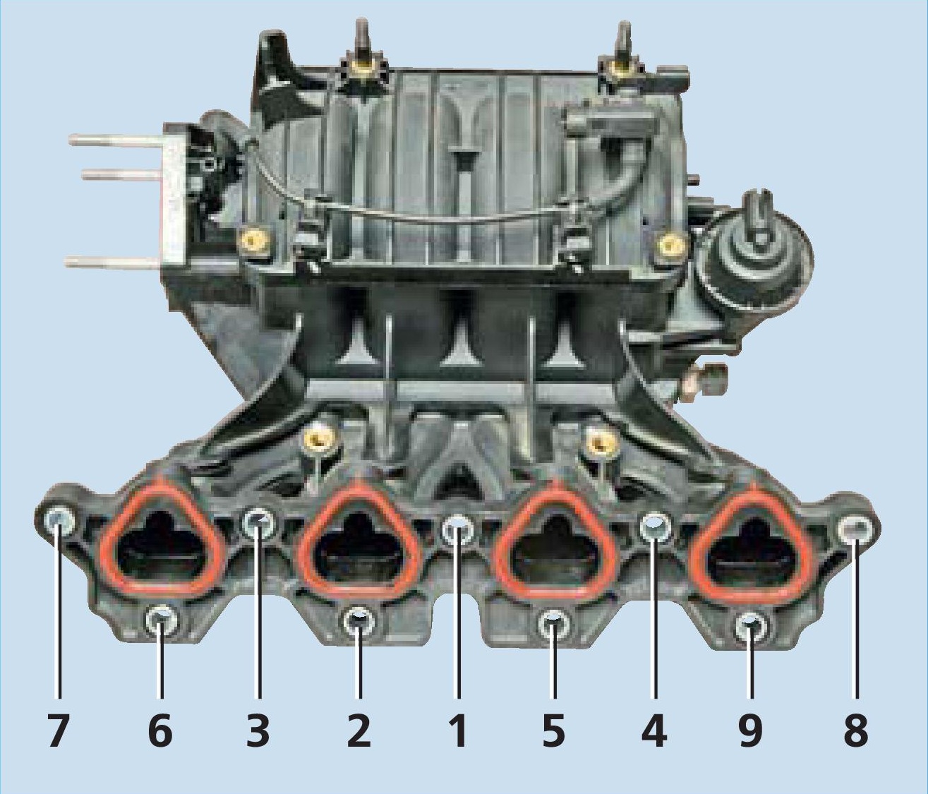 Последовательность затяжки элементов крепления впускного коллектора двигателя F16D3 Daewoo Nexia N150