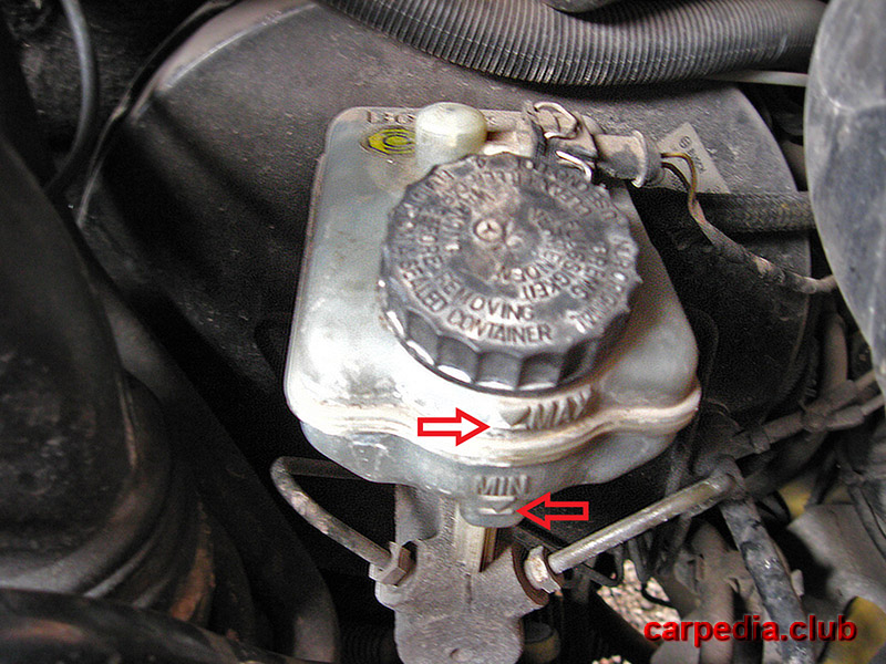 Граничные метки уровня в бачке тормозной жидкости Mercedes Vito I W638 1996 - 2003