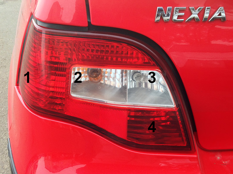 Лампы, применяемые на задние фонари автомобиля Daewoo Nexia N150