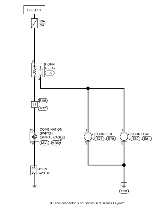 Электрическая схема включения звукового сигнала Ниссан Х-Трейл 2007 - 2014