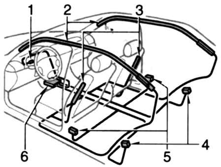 Компоненты боковых пневмоподушек безопасности и шторковых пневмоподушек безопасности SRS Toyota Camry