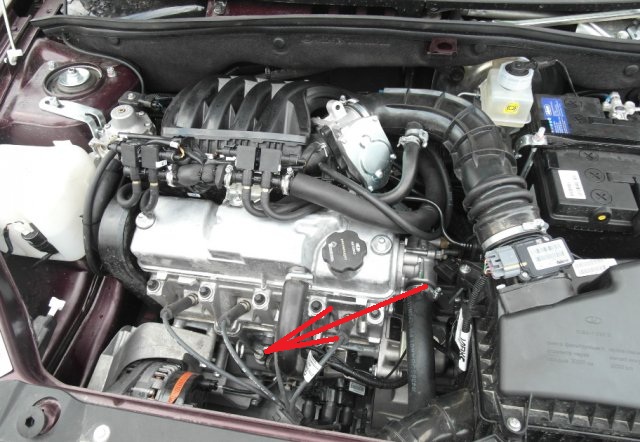 Расположение указателя уровня масла в двигателе Лада Гранта (ВАЗ 2190)