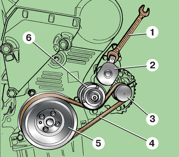 Схема демонтажа ремня генератора (автомобиль без кондиционера) Skoda Fabia I