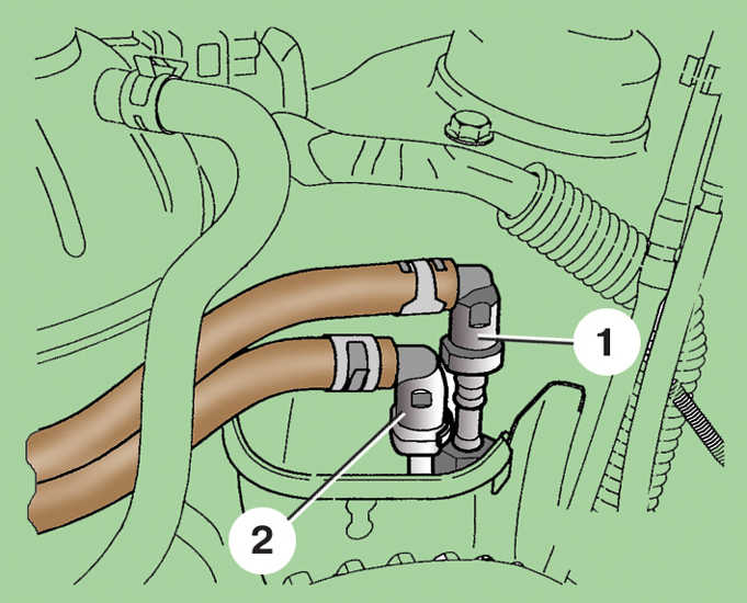 Схема отсоединения шлангов от топливного фильтра дизельного двигателя Skoda Fabia I
