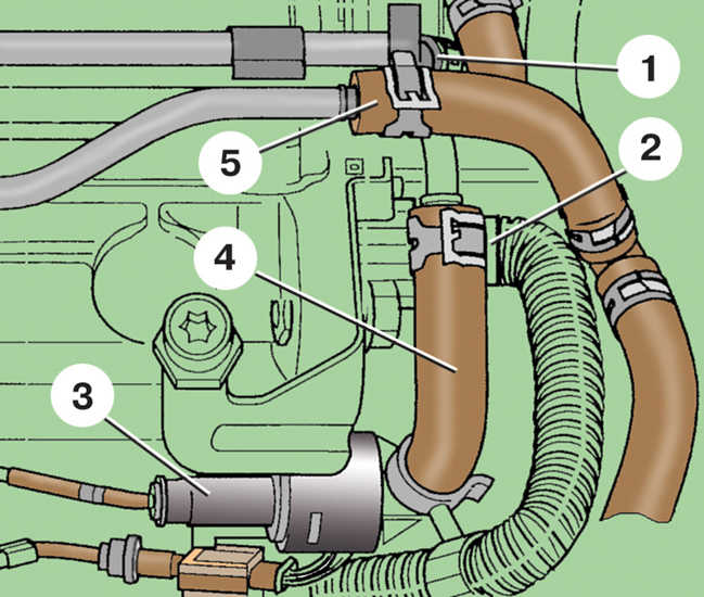 Схема отсоединения шлангов подачи и слива топлива дизельного двигателя Skoda Fabia I