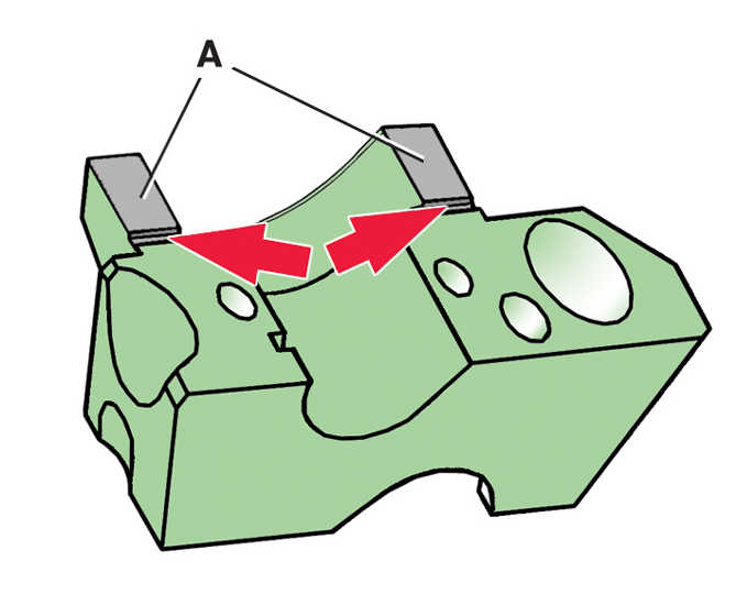 Схема мест нанесения герметика на первой и пятой крышках подшипников распределительного вала дизельного двигателя Skoda Fabia I