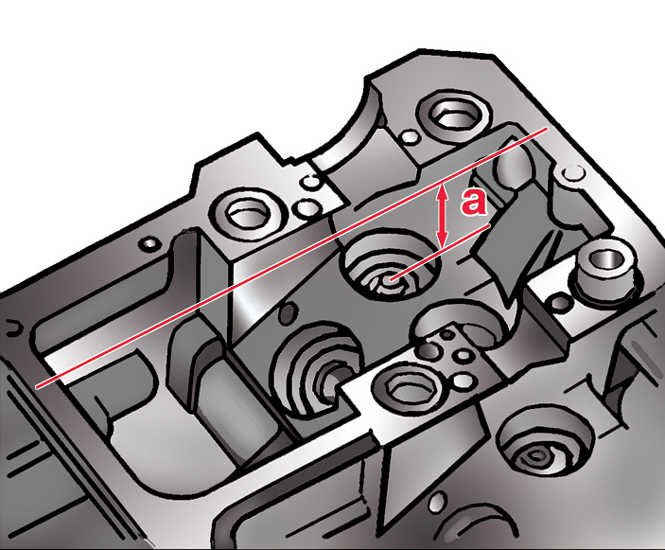Схема измерения расстояния между торцом клапана и верхней плоскостью головки блока дизельного двигателя 1,9 л, 74 кВт Skoda Fabia I