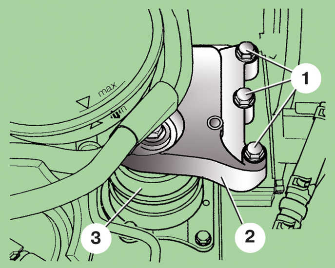 Схема отворачивания болтов крепления правой опоры двигателя Skoda Fabia I