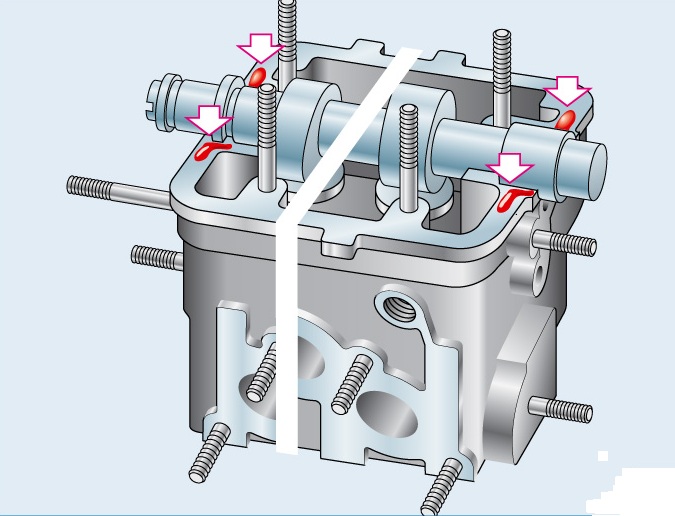 Схема нанесения герметика на поверхности головки блока цилиндров 8-клапанного двигателя Лада Гранта (ВАЗ 2190)