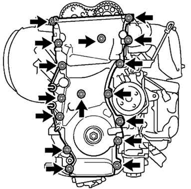 Болты и гайки крепления крышки цепи привода механизма газораспределения Toyota Camry