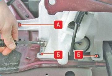 Расположение крепления бачка омывателя на автомобиле Hyundai Soalris