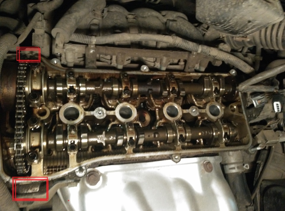 Места нанесения герметика на двигателе Toyota Camry 