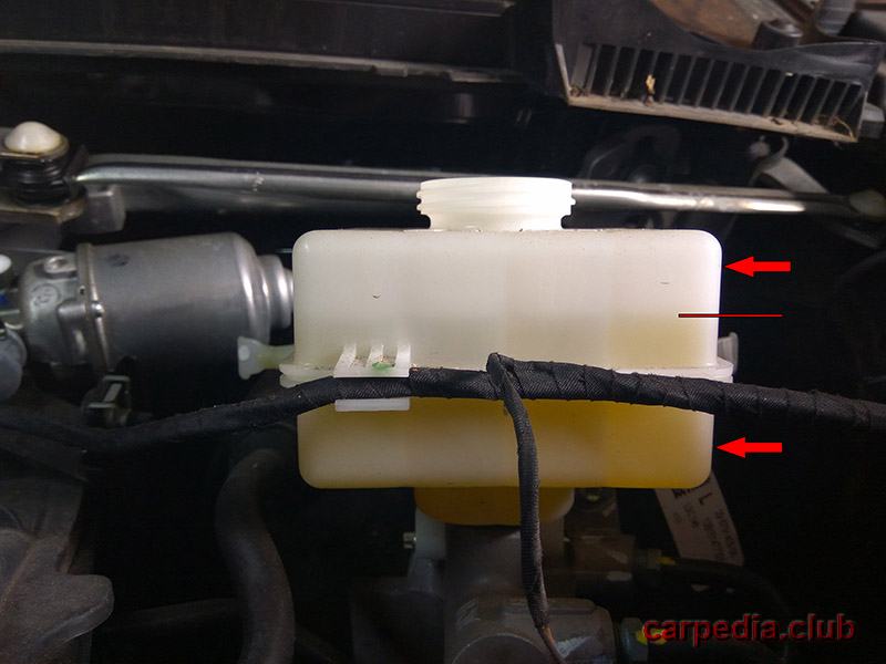 Метки уровня тормозной жидкости на автомобиле BMW X5 F15