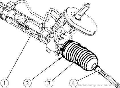 Снятие защитного чехла внутреннего шарнира рулевой тяги Lada Largus