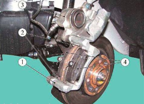 Детали переднего тормозного суппорта Lada Largus с двигателем К7М