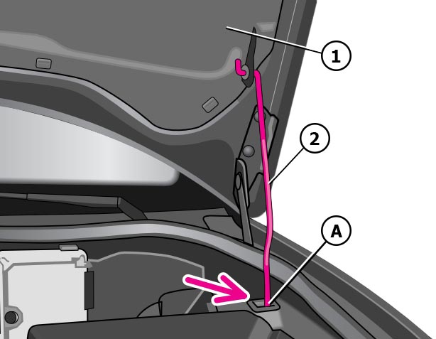 Схема размещения упора для фиксации капота в открытом положении в автомобиле Skoda Fabia I