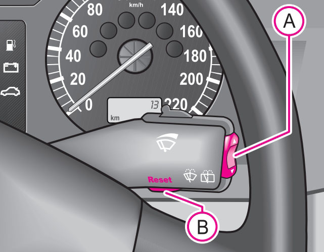 Схема расположения кнопки переключения информационного дисплея в автомобиле Skoda Fabia I