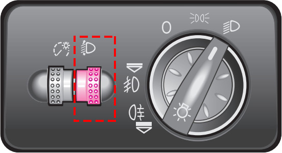 Вид расположения ручки корректора фар на панели органов управления светом автомобиля Skoda Fabia I