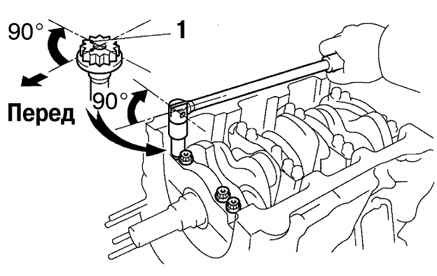 Правильное положение метки при затягивании болтов головки блока цилиндров Toyota Camry 