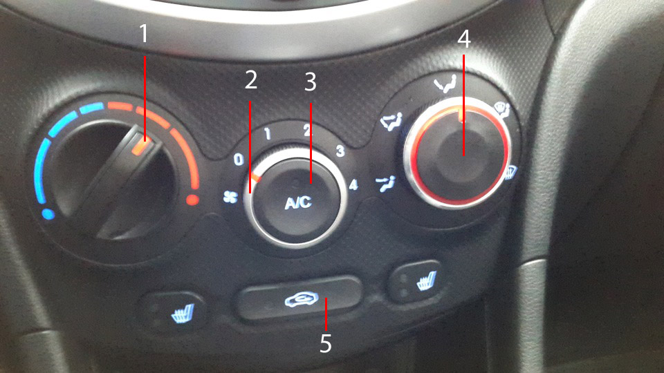 Блок управления системой отопления (кондиционирования) и вентиляции с ручным режимом управления на автомобиле Hyundai Solaris 2010-2016