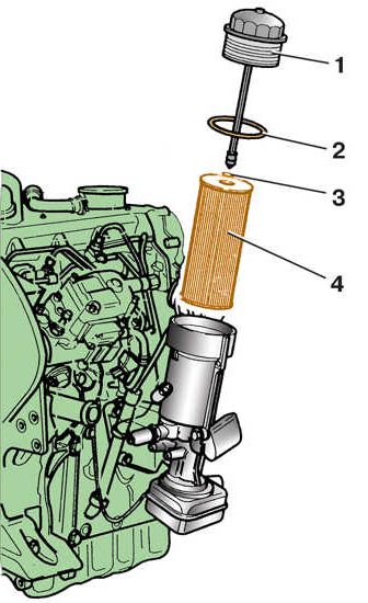 Схема стакана масляного фильтра дизельного двигателя автомобиля Skoda Fabia I 