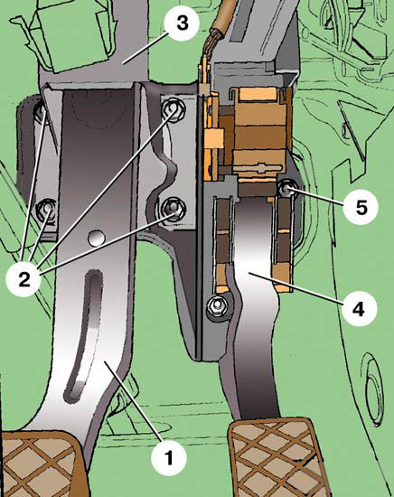 Схема крепления педального узла автомобиля Skoda Fabia I