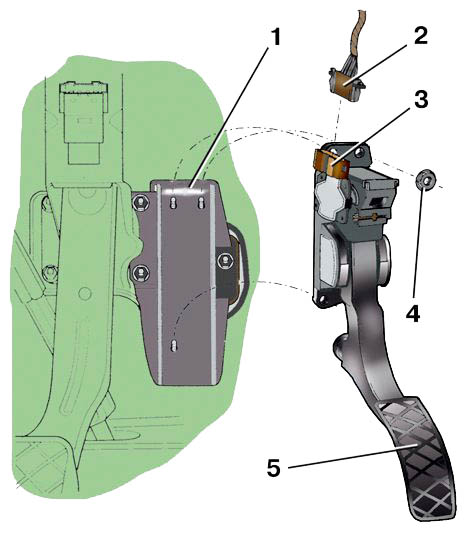 Схема снятия и установки педали акселератора автомобиля Skoda Fabia I