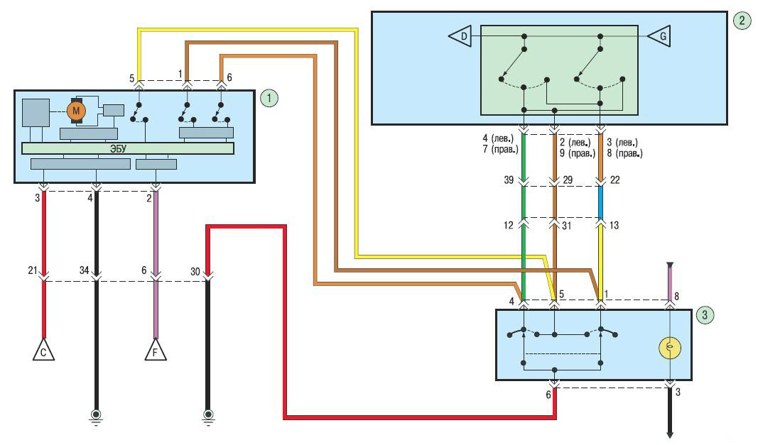 Схема электропроводки электростеклоподъемника передней пассажирской двери на автомобиле Hyundai Solaris 2010-2016