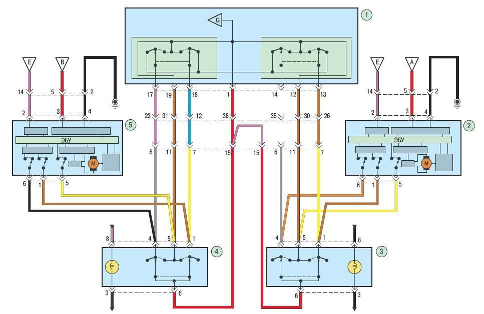 Схема проводки электростеклоподъемников задних дверей на автомобиле Hyundai Solaris 2010-2016