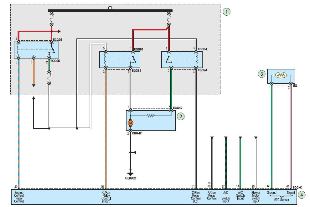 Схема проводки системы охлаждения на автомобиле Hyundai Solaris