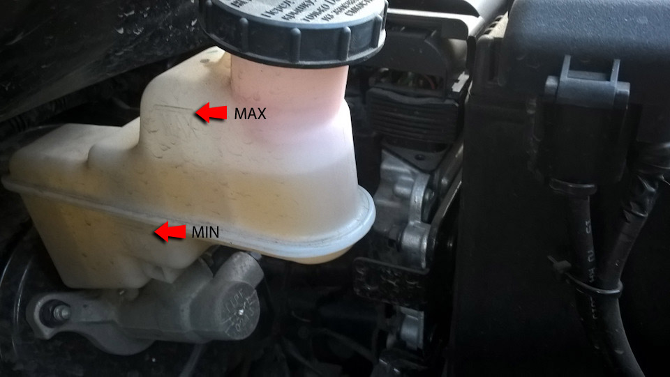 Проверить уровень тормозной жидкости на автомобиле Hyundai Solaris 2010-2016