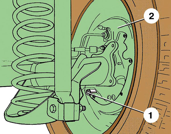 Схема проверки толщины фрикционных накладок тормозных колодок заднего колеса Skoda Fabia I