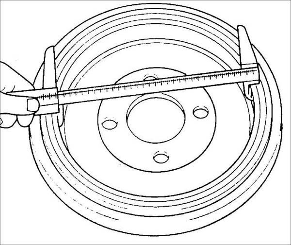 Схема измерения внутреннего диаметра барабана тормозного механизма заднего колеса автомобиля Skoda Fabia I