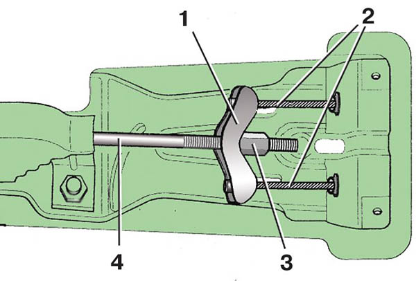 Схема уравнителя тросов привода стояночного тормоза автомобиля Skoda Fabia I