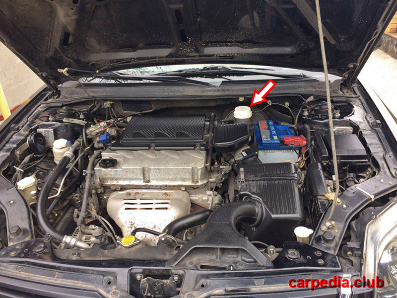 Расположение бачка тормозной жидкости на автомобиле Mitsubishi Galant IX