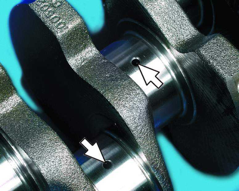 Размещение масляных каналов коленчатого вала двигателя Лада Гранта (ВАЗ 2190)