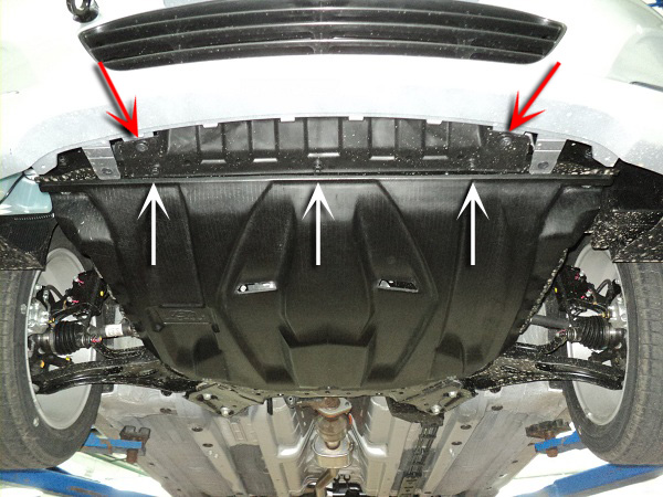 Расположение защитного элемента радиатора на автомобиле Hyundai Solaris 2010-2016